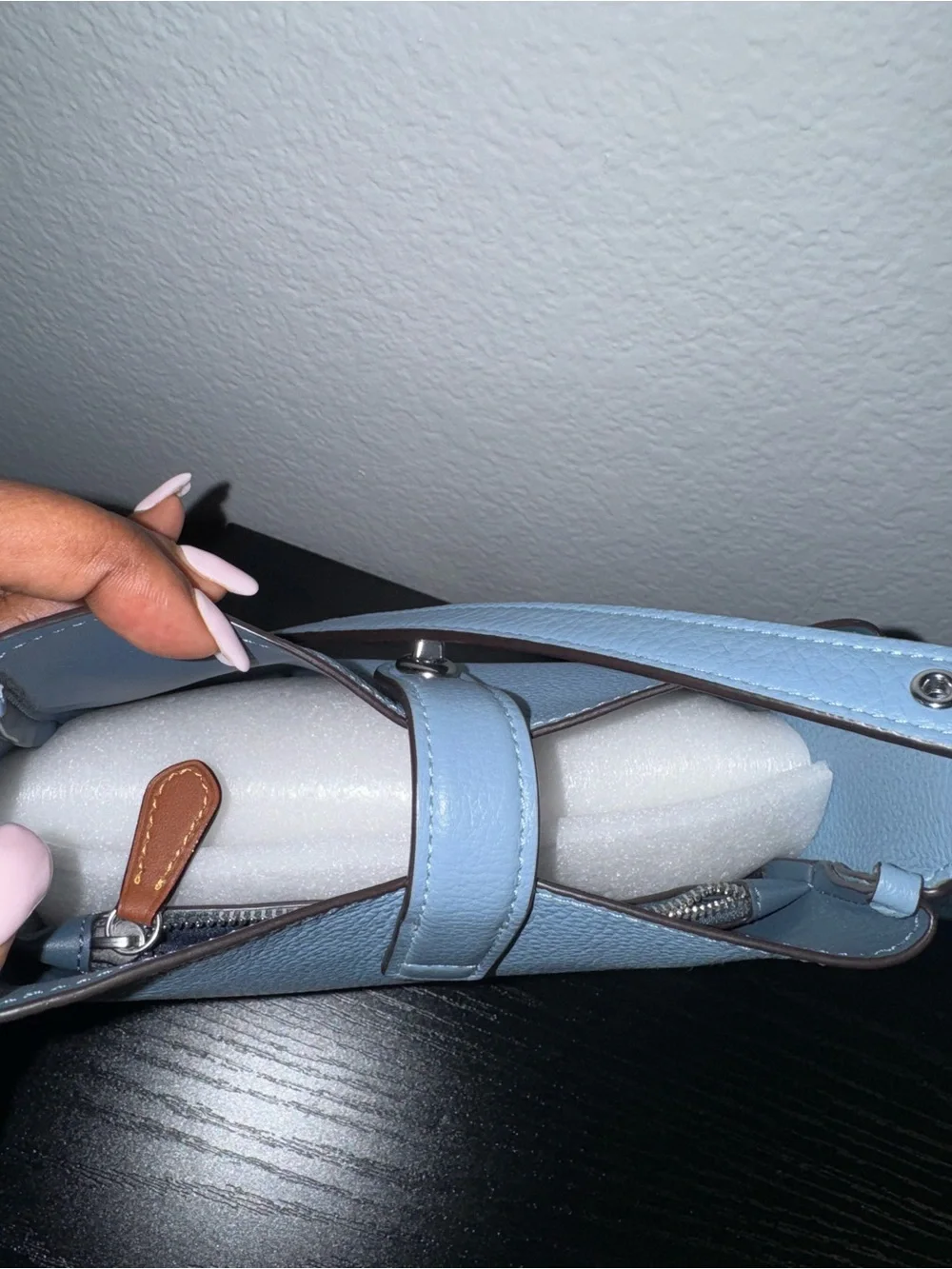 Coach Hadley mini Pebbled Leather Crossbody Bag in Light Blue